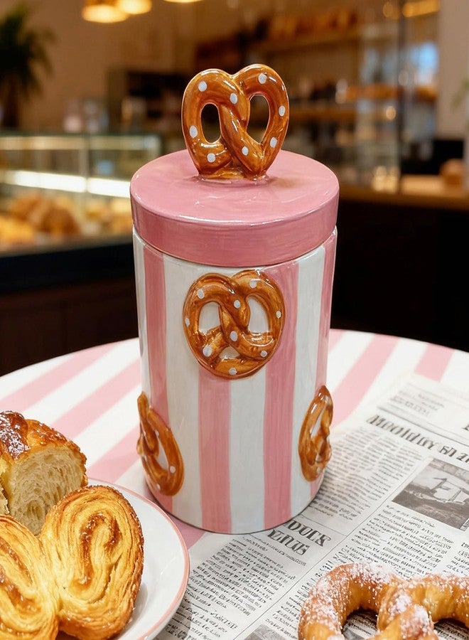 DIF DECO Christmas Cookie Jars with Lid Airtight, 19.5 OZ Xmas Food Storage Containers, Hand Painted Pretzel Kitchen Canisters for Countertop, Home Decor for Coffee, Sugar, Tea, Flour（577ml） - Image 1